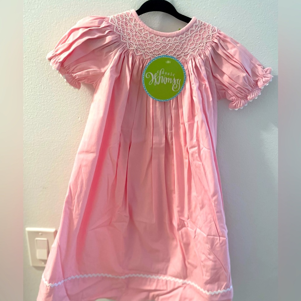pink and white hand smocked dress, 4t NWT